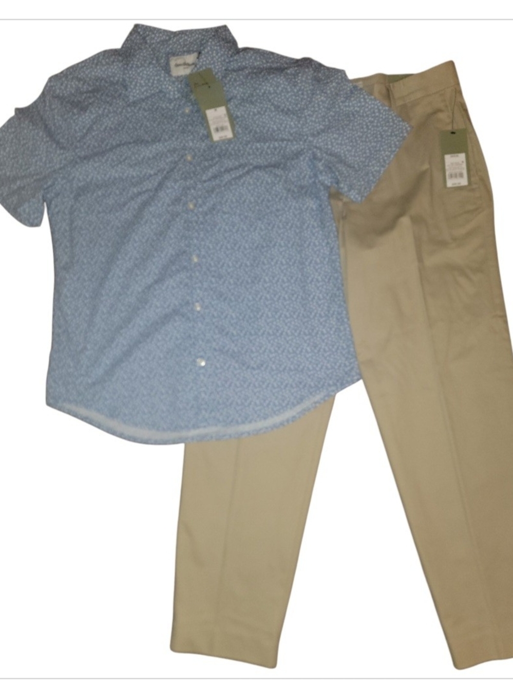 Men's Light Blue Print Short-Sleeve Button-Up Shirt and Khaki Pants Set